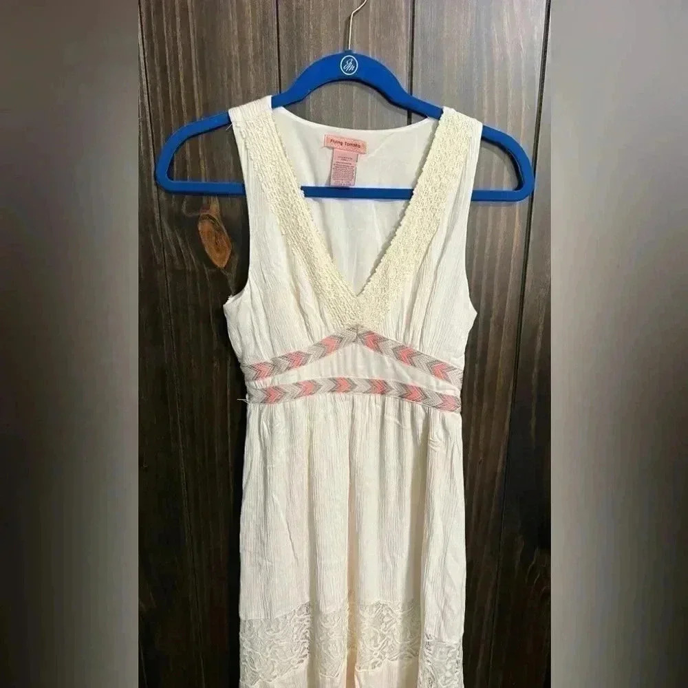 Flying Tomato Cream Empire Embroidered Waist Maxi Dress W/Lace - Picture 3 of 5
